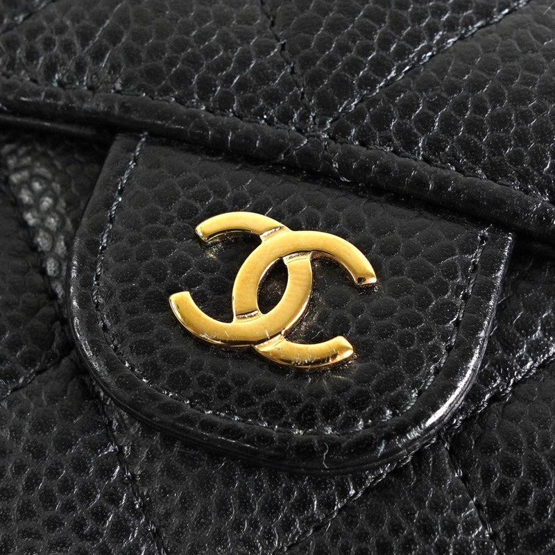 シャネル ココマーク マトラッセ キャビアスキン コンパクトウォレット 三つ折り財布 ブラック - NEWSED