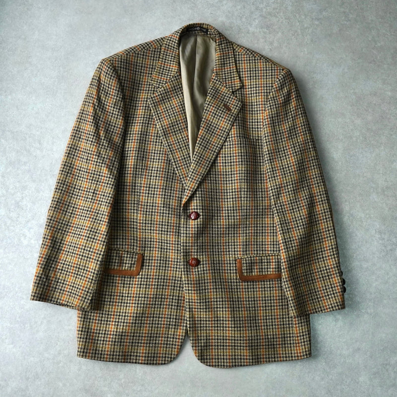 イヴ サンローラン ヴィンテージ チェック柄 エルボーパッチ シングル テーラードジャケット ベージュ - NEWSED