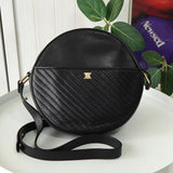 セリーヌ ヴィンテージ トリオンフ ラウンド レザー ショルダーバッグ ブラック - NEWSED