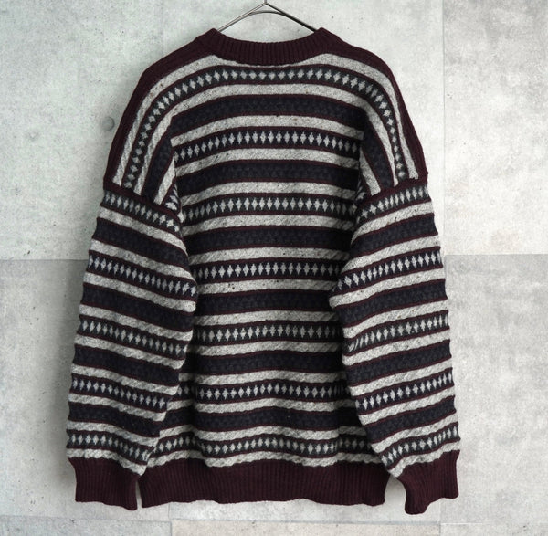 バーバリー ボーダー柄 ロゴ 刺繍 ニット ボルドー / グレー - NEWSED