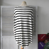 エムエムシックス メゾンマルジェラ ボートネック ボーダー ノースリーブ ポンチョ ケープ カットソー ブラック / ホワイト レディース - NEWSED