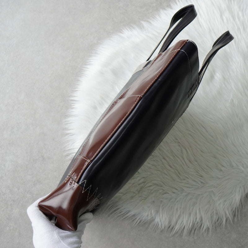 コムデギャルソン ステッチ トートバッグレザー ネイビー / ブラウン - NEWSED