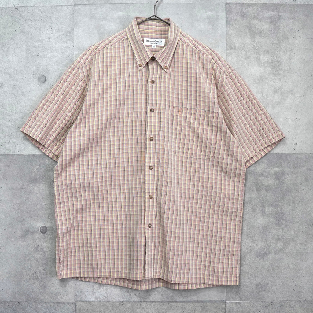 イヴ サンローラン ヴィンテージ チェック柄 半袖シャツ マルチカラー
