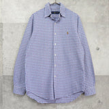 ポロ ラルフローレン 長袖シャツ ゴルフロゴ 刺繍 チェック柄 ブルー - NEWSED