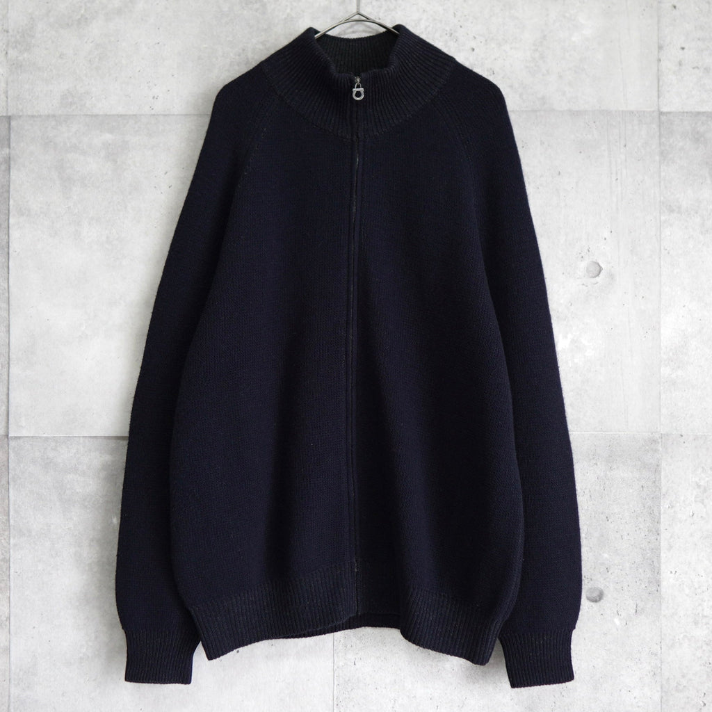 サルバトーレ フェラガモ カシミヤ混紡 ガンチーニジッパー フルジップ ジップアップ ニット ドライバーズニット ダークネイビー