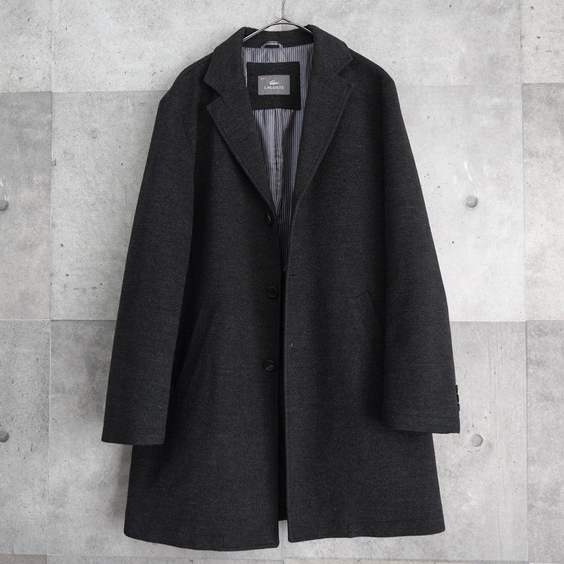 ラコステ ウールコート チェスターコート ストライプ柄裏地 グレー - NEWSED
