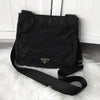 プラダ キルティング ポコノ テスート ナイロン サフィアーノ レザー ショルダーバッグ 三角プレート ブラック