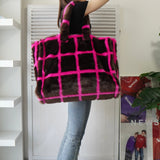 スタンド スタジオ 格子柄 ファー トートバッグ ハンドバッグ ブラウン / ピンク - NEWSED