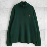 ポロ バイ ラルフローレン ハーフジップ スウェット ロゴ刺繍 ダークグリーン - NEWSED