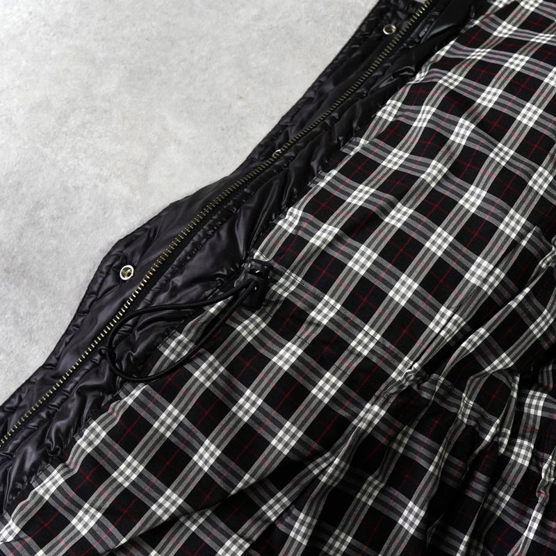 バーバリー ブルーレーベル ホースロゴ ノバチェック裏地 ロング ダウンジャケット レディース ダークブラウン - NEWSED