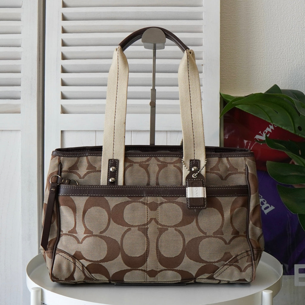 コーチ シグネチャー キャンバス トートバッグ ハンドバッグ ベージュ