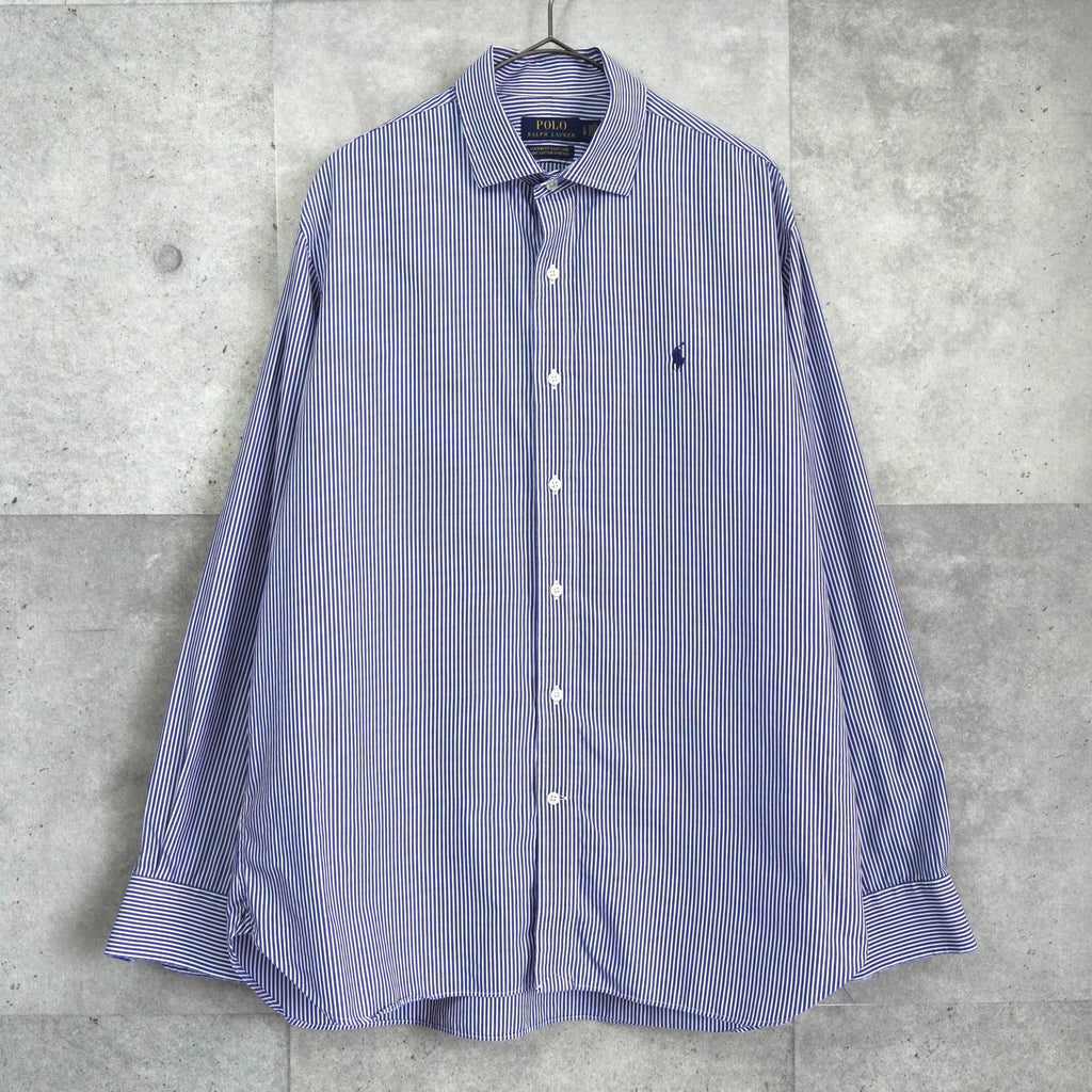 Polo Ralph Lauren logo embroidered striped long sleeve shirt in blue/white