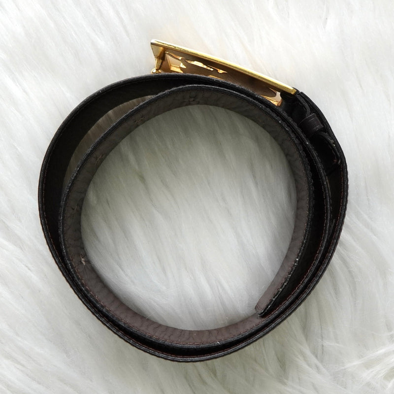 セリーヌ ヴィンテージ サルキー 輪馬車 レザー ベルト ブラウン / ゴールド レディース - NEWSED