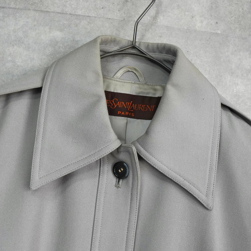 イヴ サンローラン ヴィンテージ ウール ロングコート ステンカラーコート レディース ライトグレー - NEWSED