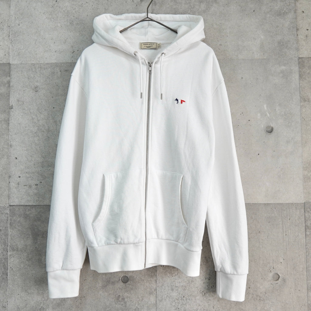 メゾン キツネ トリコロールフォックス ジップアップ フーディー パーカー ホワイト