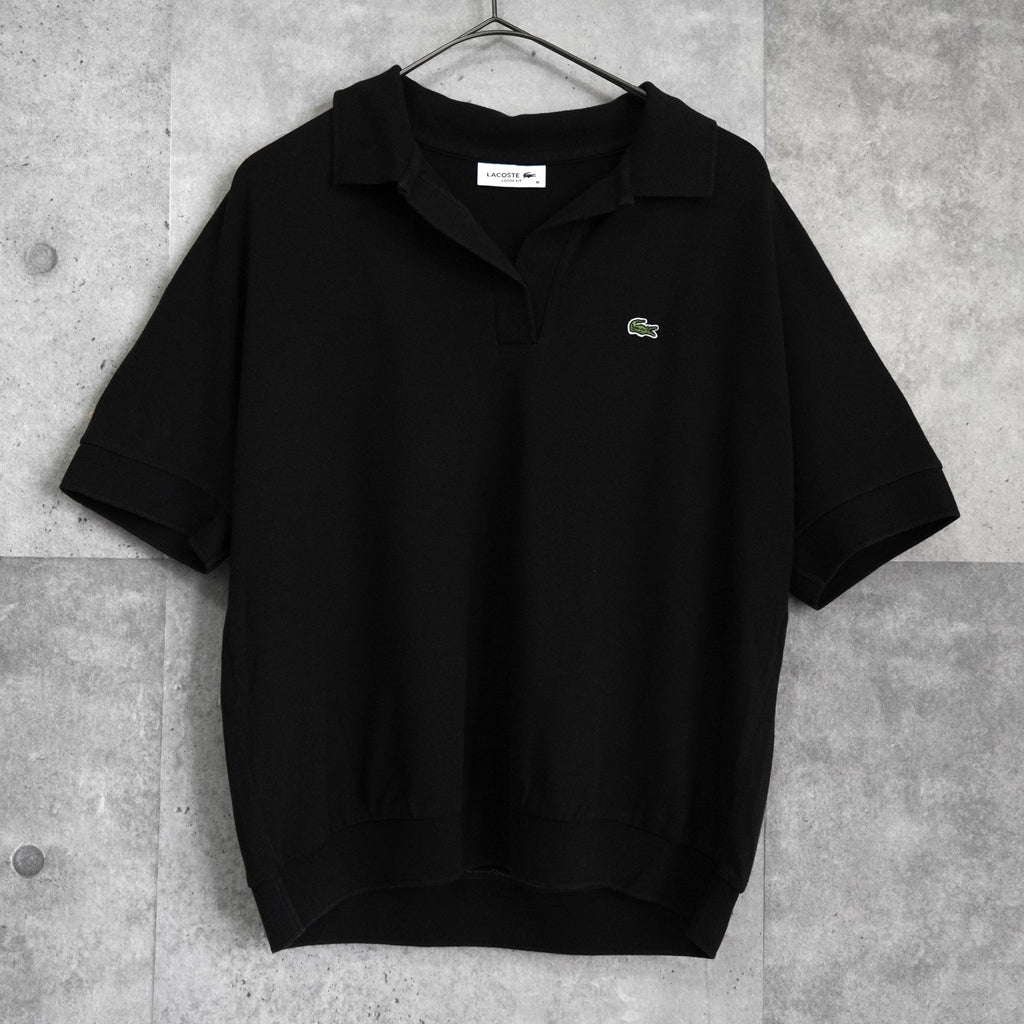 Lacoste 黑色徽标前襟短袖 Polo 衫