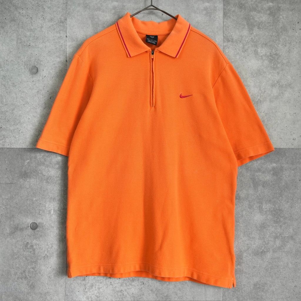 ナイキ ゴルフ スウッシュロゴ ハーフジップ 半袖ポロシャツ オレンジ