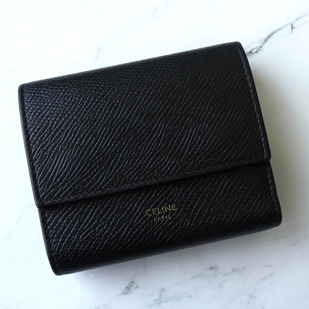 セリーヌ レザー スモール トリフォールドウォレット 二つ折り財布 ブラック