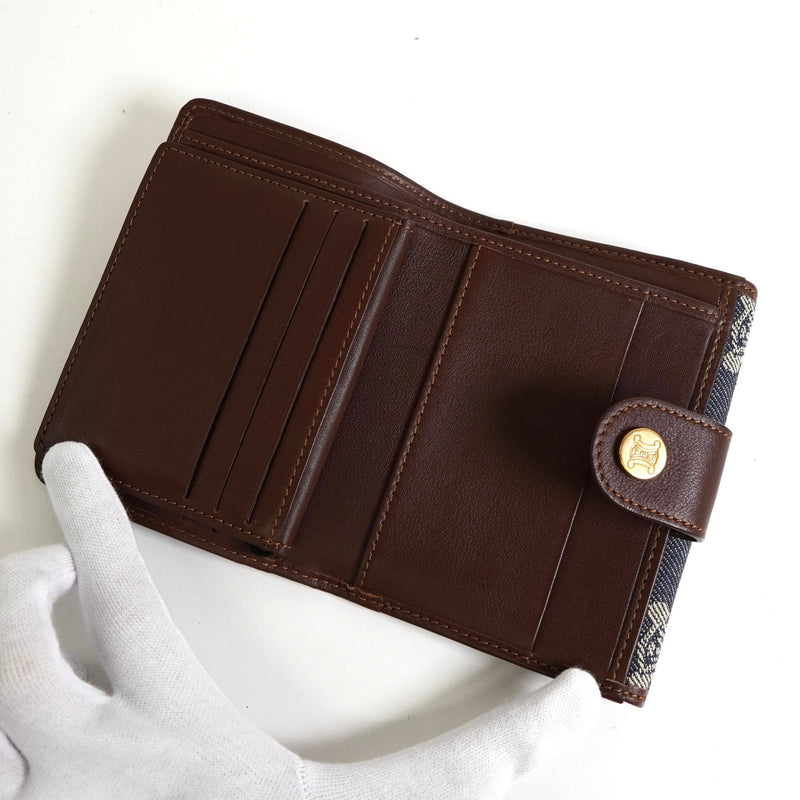セリーヌ パリマカダム デニム / レザー コンパクトウォレット 二つ折り財布 ブルー / ブラウン - NEWSED