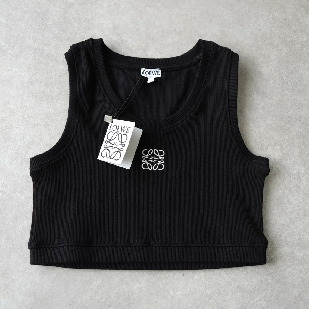現行品 ロエベ クロップドタンクトップ アナグラム刺繍 ブラック ノースリーブS 現行品 ロエベ クロップドタンクトップ アナグラム刺繍 ブラック