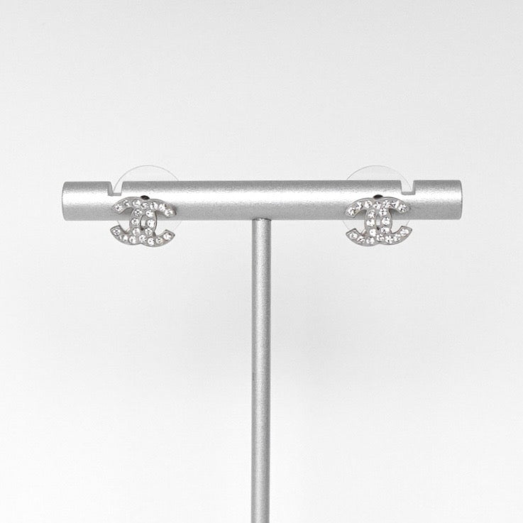 シャネル ココマーク ラインストーン ピアス シルバー