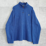 ポロ ラルフローレン ロゴ ハーフジップ スウェット ブルー - NEWSED