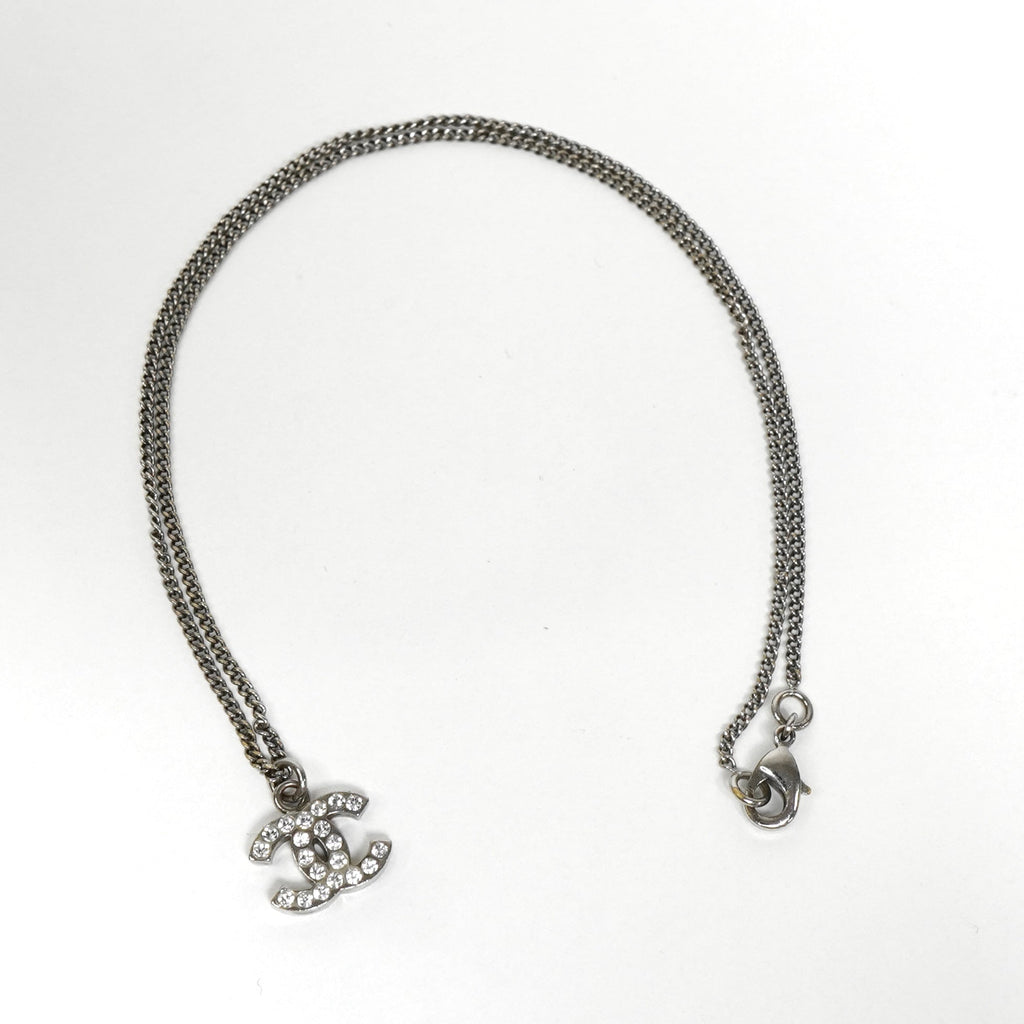 シャネル ココマーク ラインストーン ネックレス シルバー