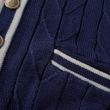 セリーヌ ヴィンテージ サルキー 馬車 刺繍 金ボタン カーディガン ネイビー/ホワイト - NEWSED