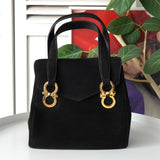 サルバトーレ フェラガモ ゴールド ガンチーニ スエード ミニ ハンドバッグ 自立型 ブラック - NEWSED