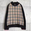 バーバリー ブラックレーベル ノバチェック柄 ジップアップ ドライバーズ ニット 切り替え ブラック/ベージュ