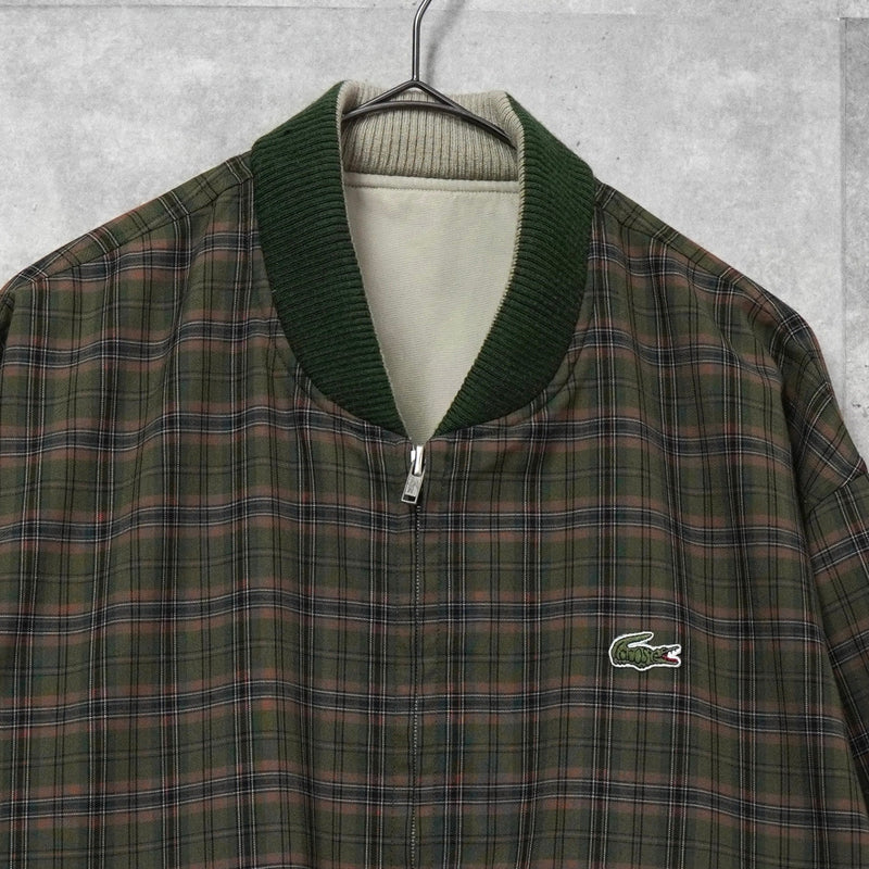 ラコステ リバーシブル ロゴパッチ チェック柄 スウィングトップ ブルゾン オフホワイト / カーキ - NEWSED