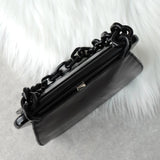 プラダ レザー がま口 プラスチックチェーン ミニハンドバッグ ブラック - NEWSED