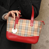 バーバリー ノバチェック ナイロンキャンバス / レザー ミニハンドバッグ ベージュ / レッド - NEWSED