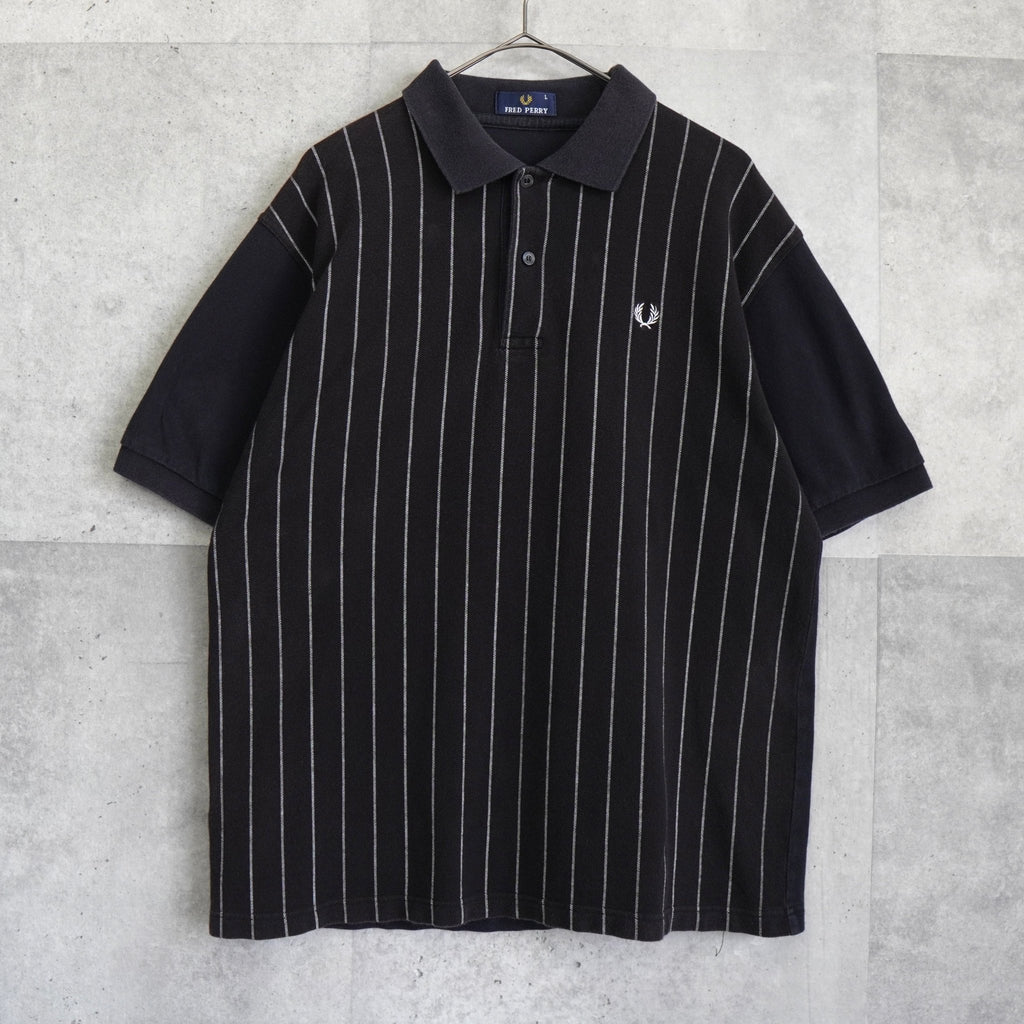 Fred Perry 徽标刺绣条纹短袖黑色 Polo 衫