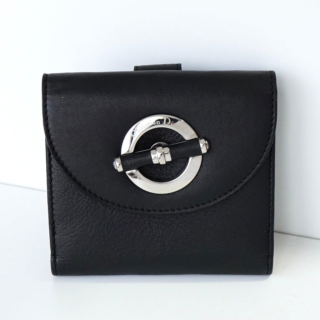 Christian Dior Mantel 五金皮革双折钱包 黑色