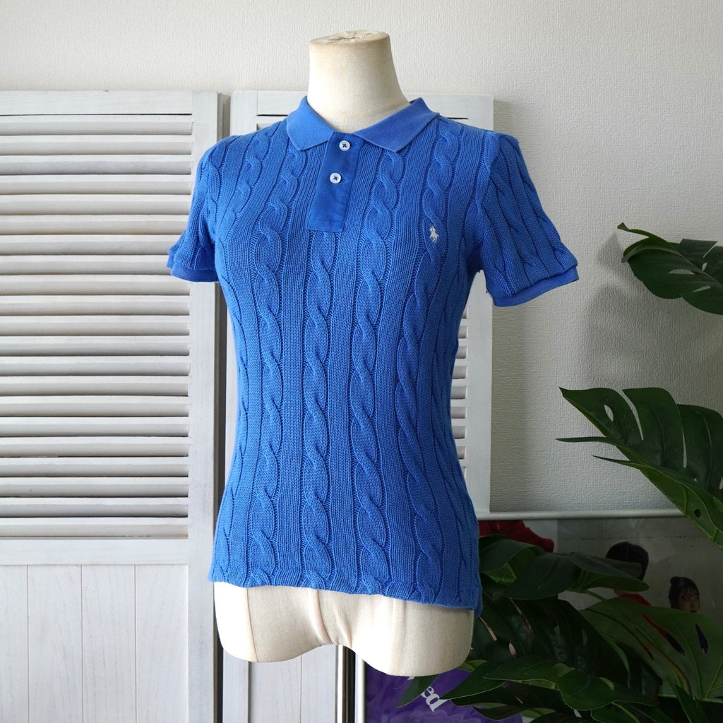 Ralph Lauren 徽标蓝色针织短袖 Polo 衫