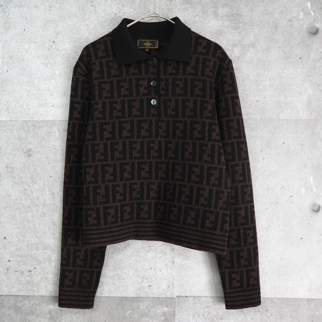 Fendi Zucca 女士羊毛 Polo 针织衫 棕黑色