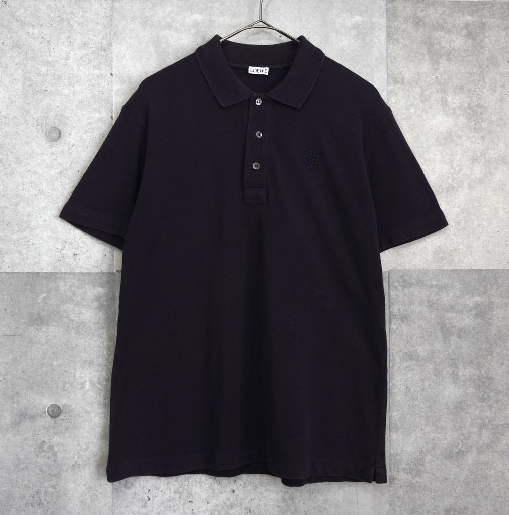 Loewe Anagram Embroidered Short Sleeve Polo Shirt in Navy