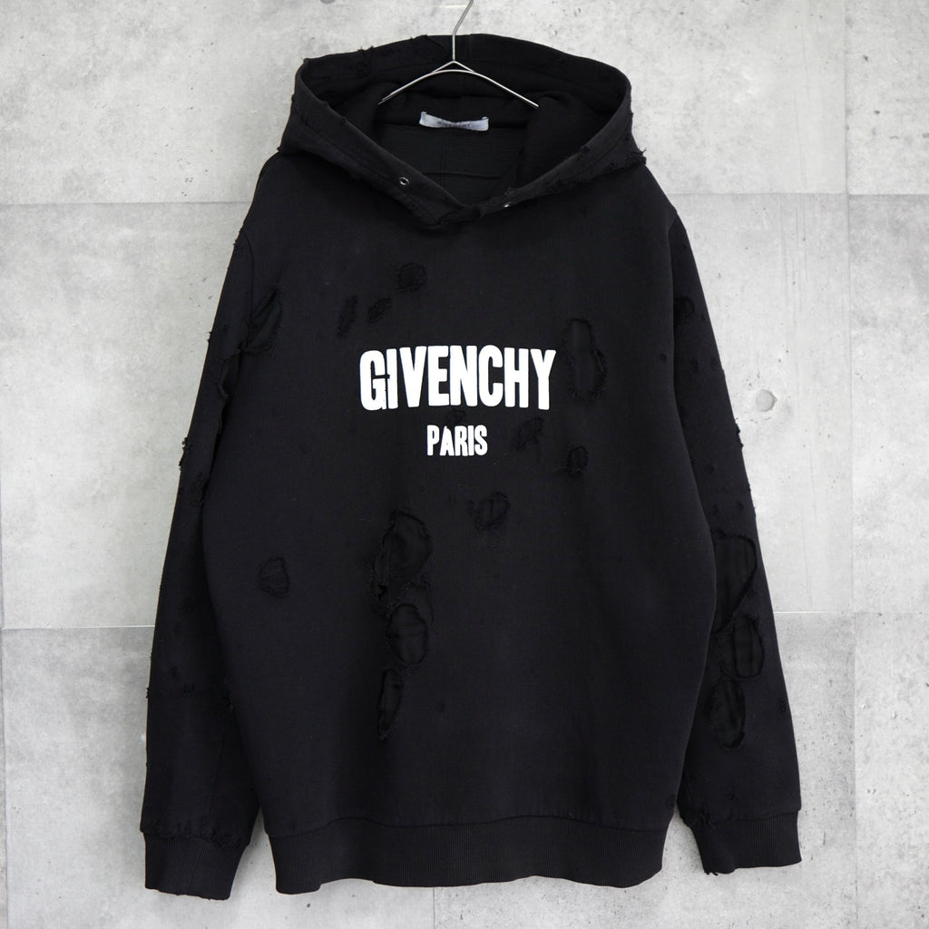 【極上美品】GIVENCHY ジバンシーデストロイ加工 ロゴパーカーブラック GIVENCHY デストロイパーカー ブラック