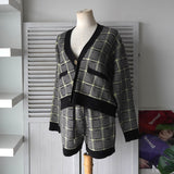 アルマーニ エクスチェンジ 千鳥格子柄 ニット セットアップ カーディガン ショートパンツ レディース グレー - NEWSED