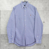 ポロ ラルフローレン 長袖シャツ ゴルフロゴ 刺繍 チェック柄 ブルー - NEWSED