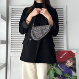 クリスチャン ディオール サドル キャンバス / レザー ハンドバッグ ワンショルダーバッグ ネイビー - NEWSED