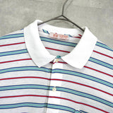 ロエベ ヴィンテージ アナグラム 刺繍 ボーダー柄 半袖ポロシャツ ホワイト × ブルー - NEWSED