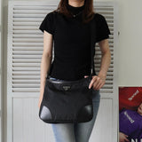 プラダ ポコノ テスート ナイロン / レザー トライアングルロゴ ショルダーバッグ ブラック - NEWSED