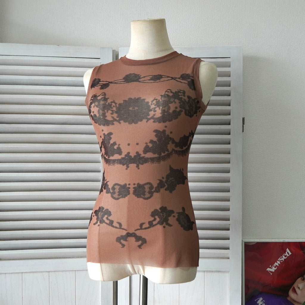 ジャンポール ゴルチエ シースルー ノースリーブ カットソー ブラウン レディース