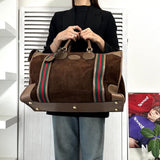 オールド グッチ シェリーライン スエード / レザー ボストンバッグ ビジネスバッグ ブラウン - NEWSED