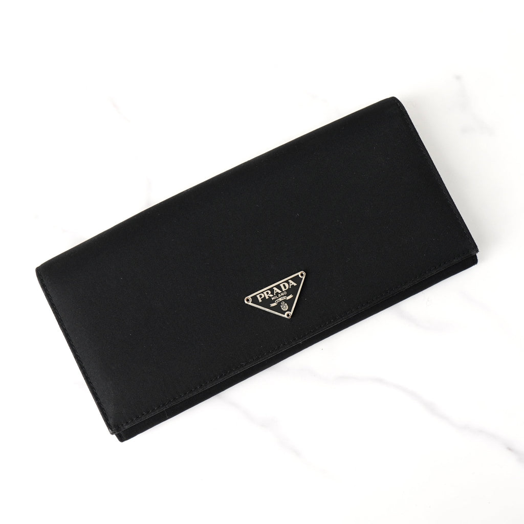 プラダ ポコノ テスート ナイロン 三角プレート 長財布 二つ折り財布 ブラック ギャランティーカード