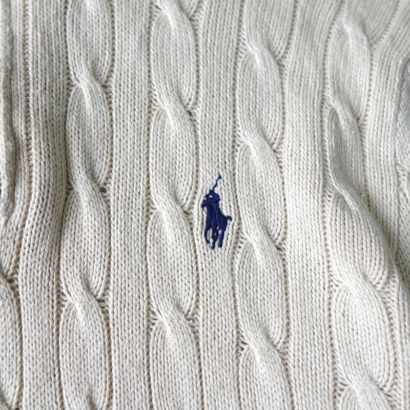 ポロ バイ ラルフローレン ハーフジップ ケーブル編み ニット ロゴ刺繍 オフホワイト - NEWSED