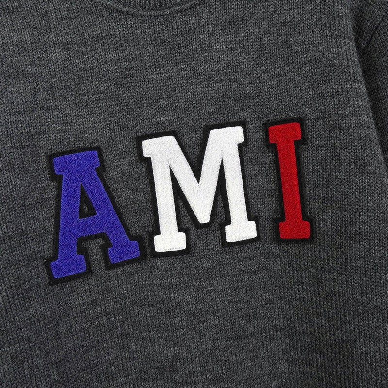AMIPARIS トリコロール アミパリ アミ パリス トリコロールロゴ ニット グレー | ブランド古着