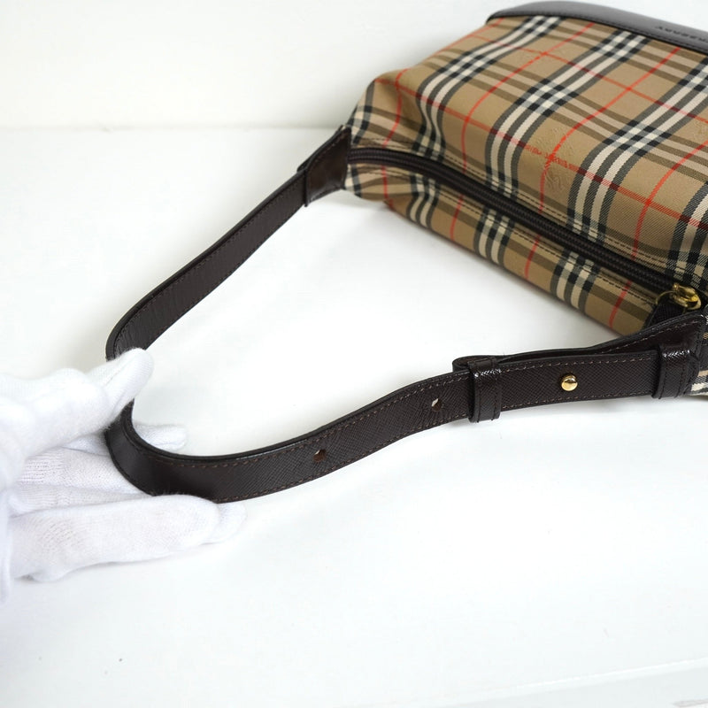 バーバリー ノバチェック ナイロンキャンバス / レザー ワンショルダーバッグ ベージュ / ブラウン - NEWSED